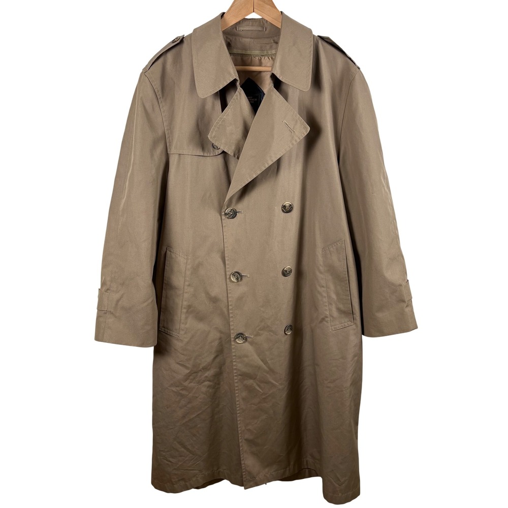 Vtg Hart Schaffner & Marx Men's Tan Double-Breasted Trench Coat Lined 42 Short‎